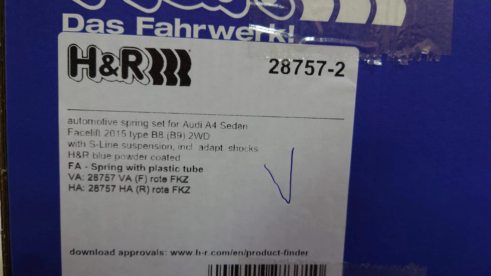H&R 28757-2 Пружины с занижением AUDI A4 (B9)