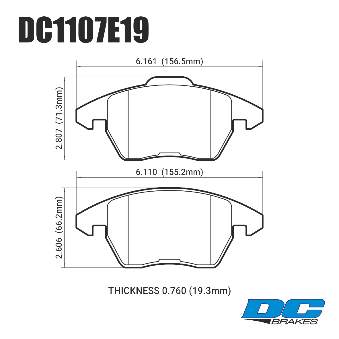Колодки тормозные DC1107E19 DC Brakes RT.2 передние AUDI A3, VW GOLF 5,6 PASSAT B6, B7