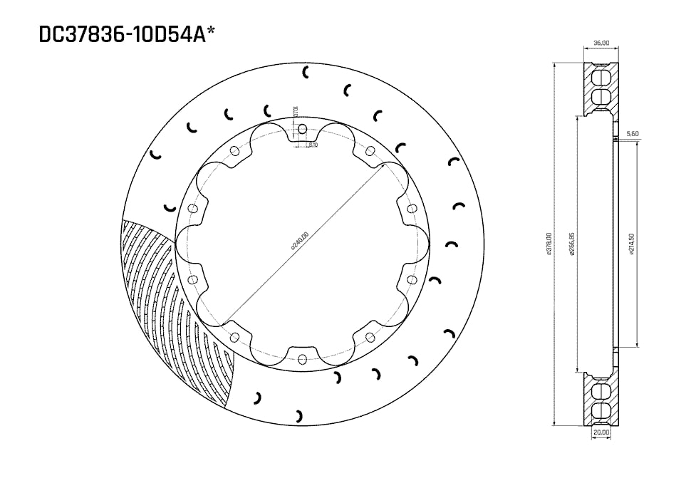 Ротор тормозного диска 378*36mm, DC Brakes DC37836-10D54A, D крепеж