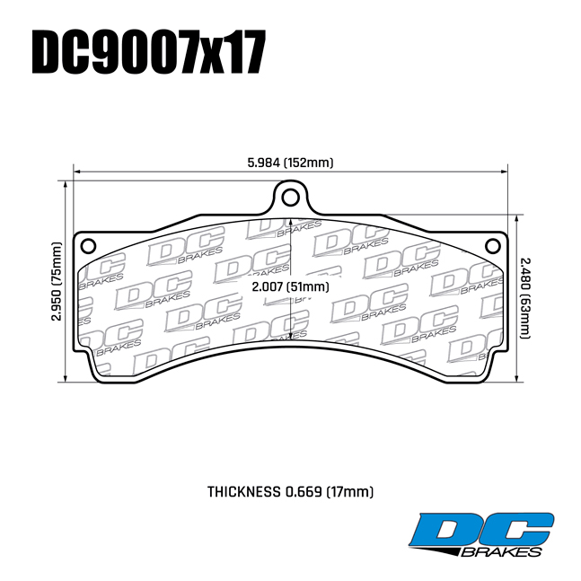 Колодки тормозные DC9007E17 DC Brakes RT.2 PROMA 6 порш, JBT, Alcon, HPB, XYZ 18 mm