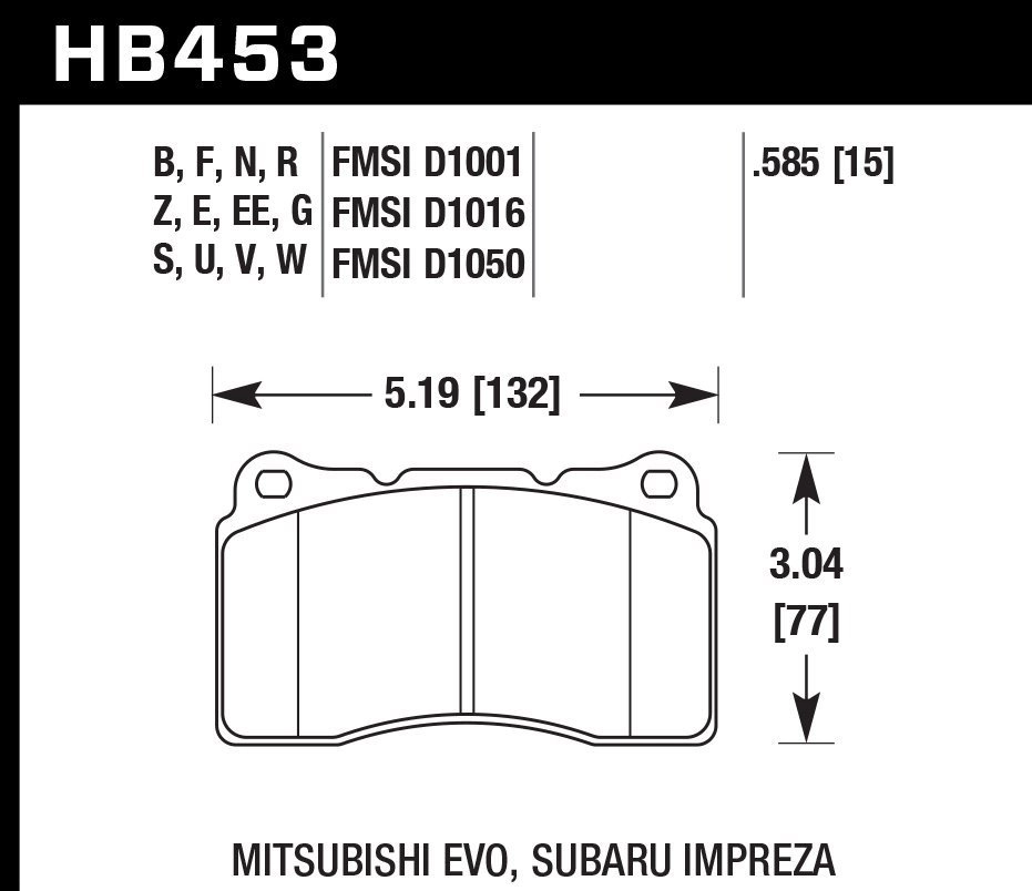 HAWK ER-1 Передние тормозные колодки HB453D.585 Lancer Evo V-X; SUBARU WRX STI; MEGAN RS; TESLA S, X