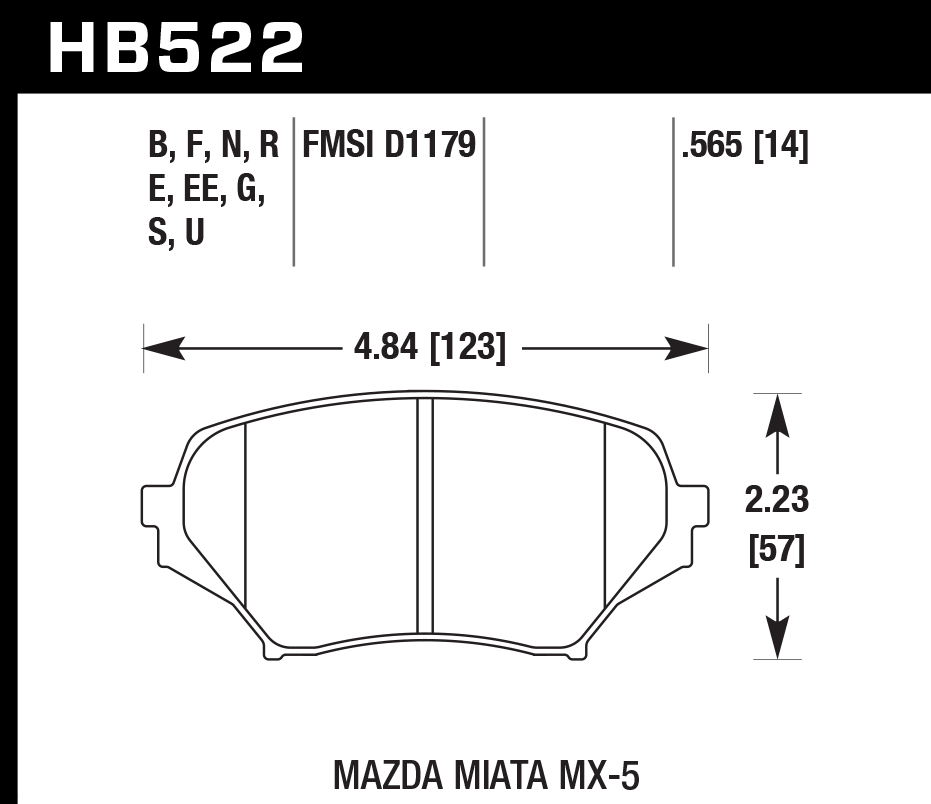 Колодки тормозные HB522E.565 HAWK Blue 9012 передние MAZDA Miata MX-5 NC