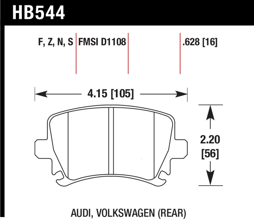 HAWK HT-10 HB544S.628 Задние тормозные колодки для VAG PQ35 310mm