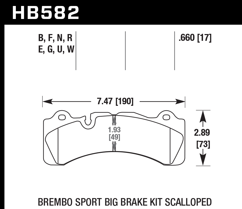 Колодки тормозные HB582E.660 HAWK Blue 9012 Brembo Scalloped 17 mm