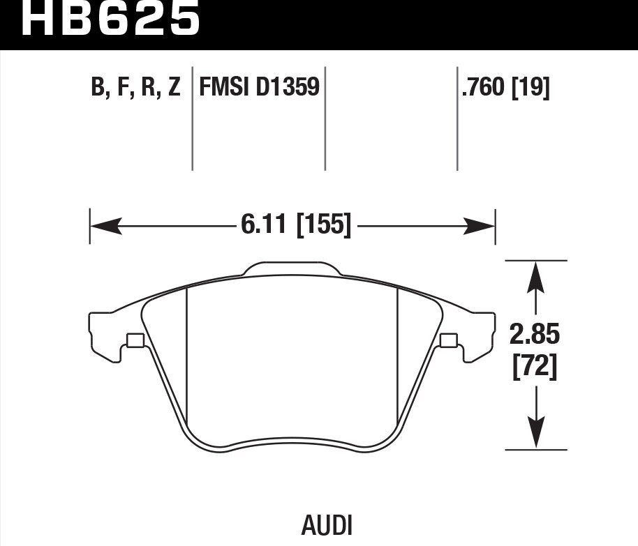 HAWK HPS HB625F.760 Передние тормозные колодки для Audi TT (8J) / S3 (8P) / Volkswagen Golf R