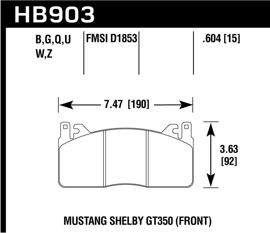 Колодки тормозные HB903Z.604 перед Mustang Shelby GT350 2015->