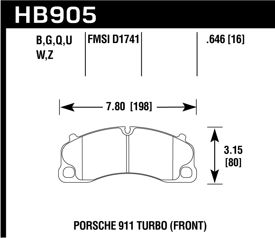 Колодки тормозные HB905U.646 HAWK DTC-70 перед Porsche 911 991 Turbo; D=65mm
