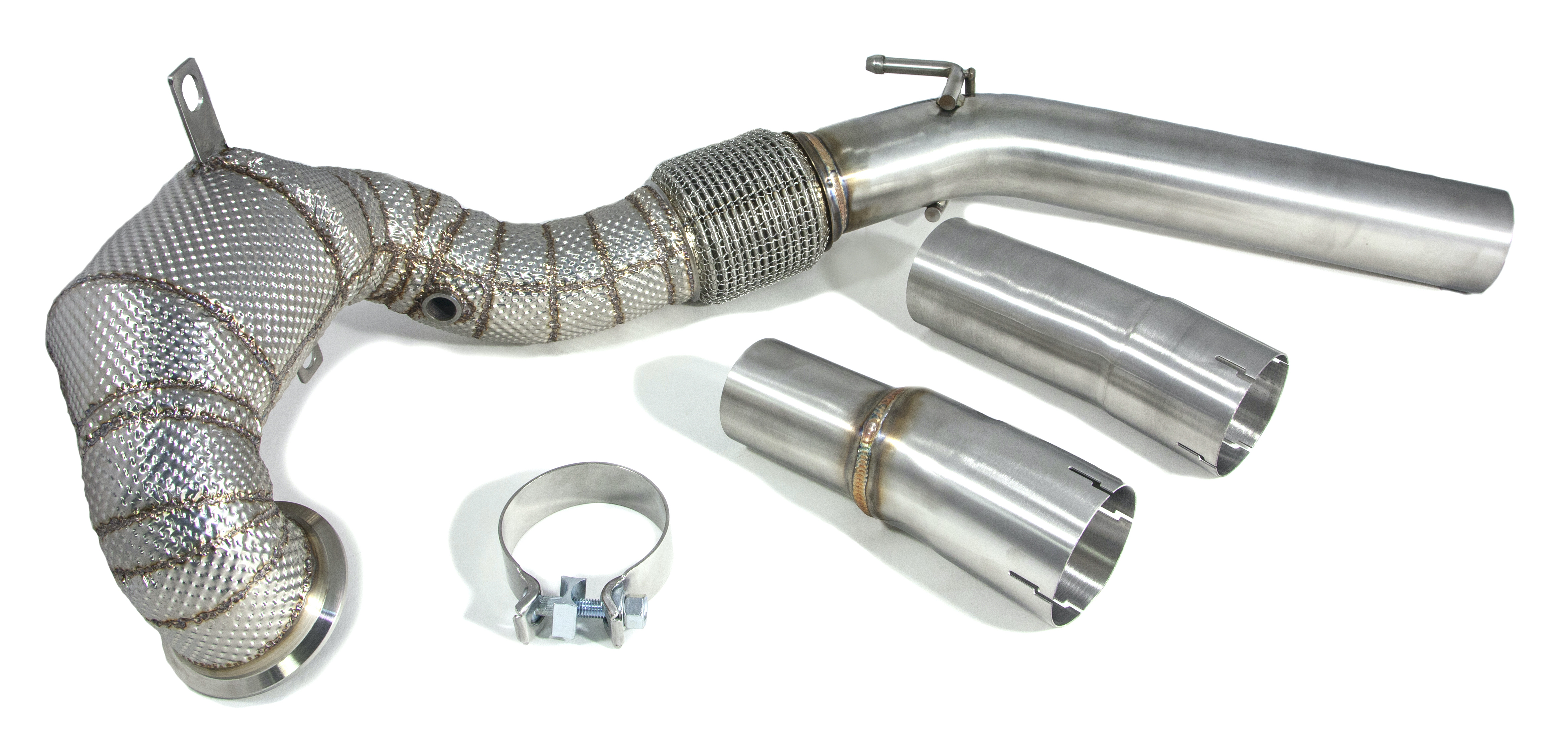 Приемная труба (даунпайп) VW-DP-0223 BlackRock Lab VAG 1.8, 2.0 TSI MQB передний привод, термоэкран